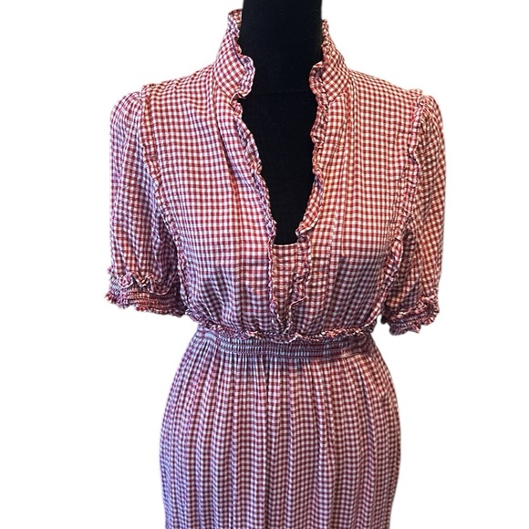 Max Studio Red Gingham Tiered Dress with Puff Sleeves - Picture 2 of 14